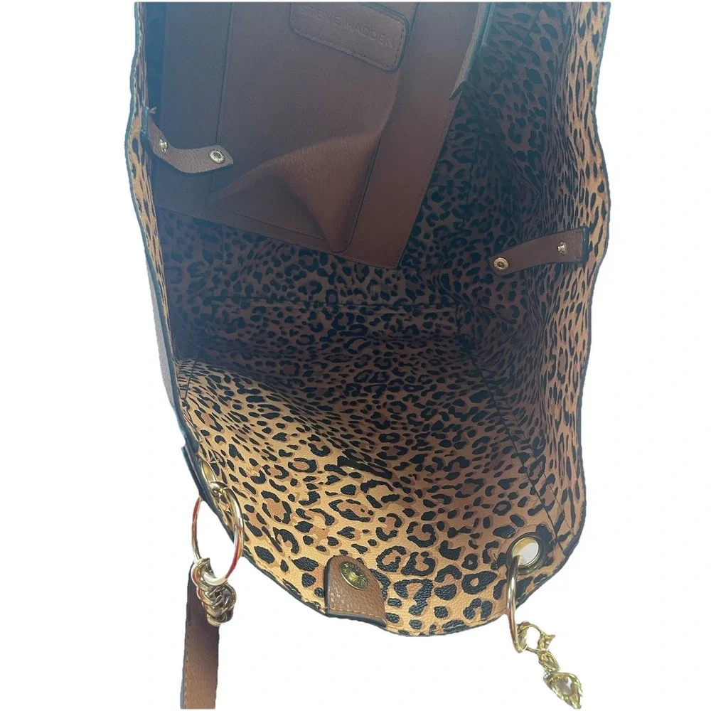 Steve‎ Madden Large Purse Animal Print Inside Brown Chain Strap Matching Bag